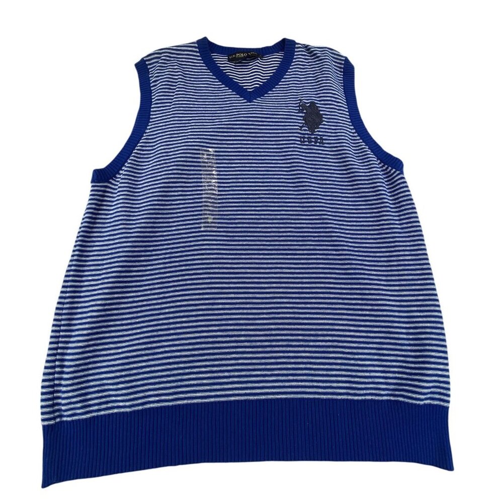 U.S. Polo Assn. Sweater Vest Striped Mens L Preppy Money Educore Large Pony Logo